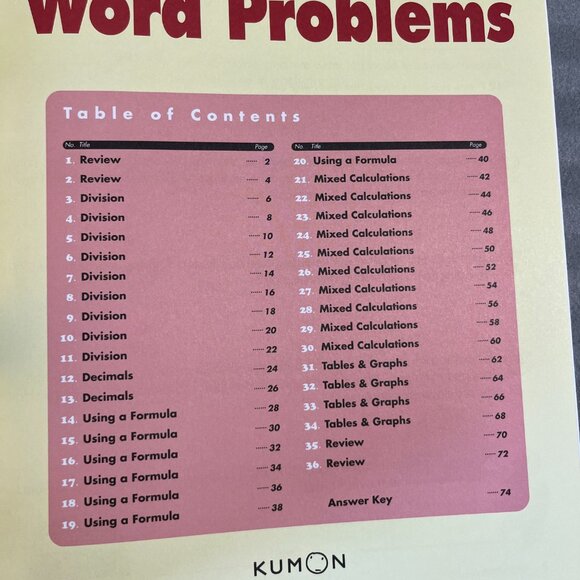 Kumon Book Grade 4 Word Problem Division Multiplication Tables Graphs NEW - Picture 2 of 7